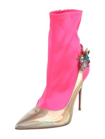 Christian Louboutin Leather Floral Print Sock Boots