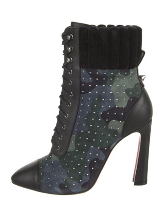 Christian Louboutin Suede Camouflage Print Lace-Up Boots