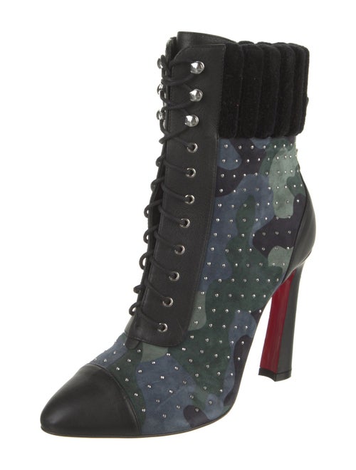 Christian Louboutin Suede Camouflage Print Lace-Up Boots