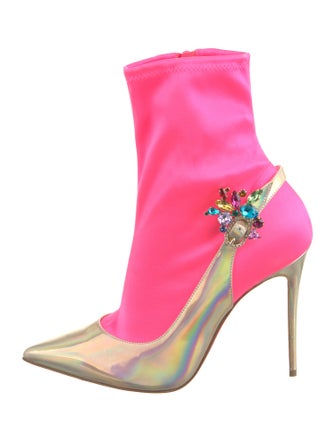 Christian Louboutin Leather Floral Print Sock Boots