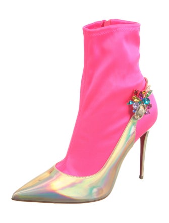 Christian Louboutin Leather Floral Print Sock Boots