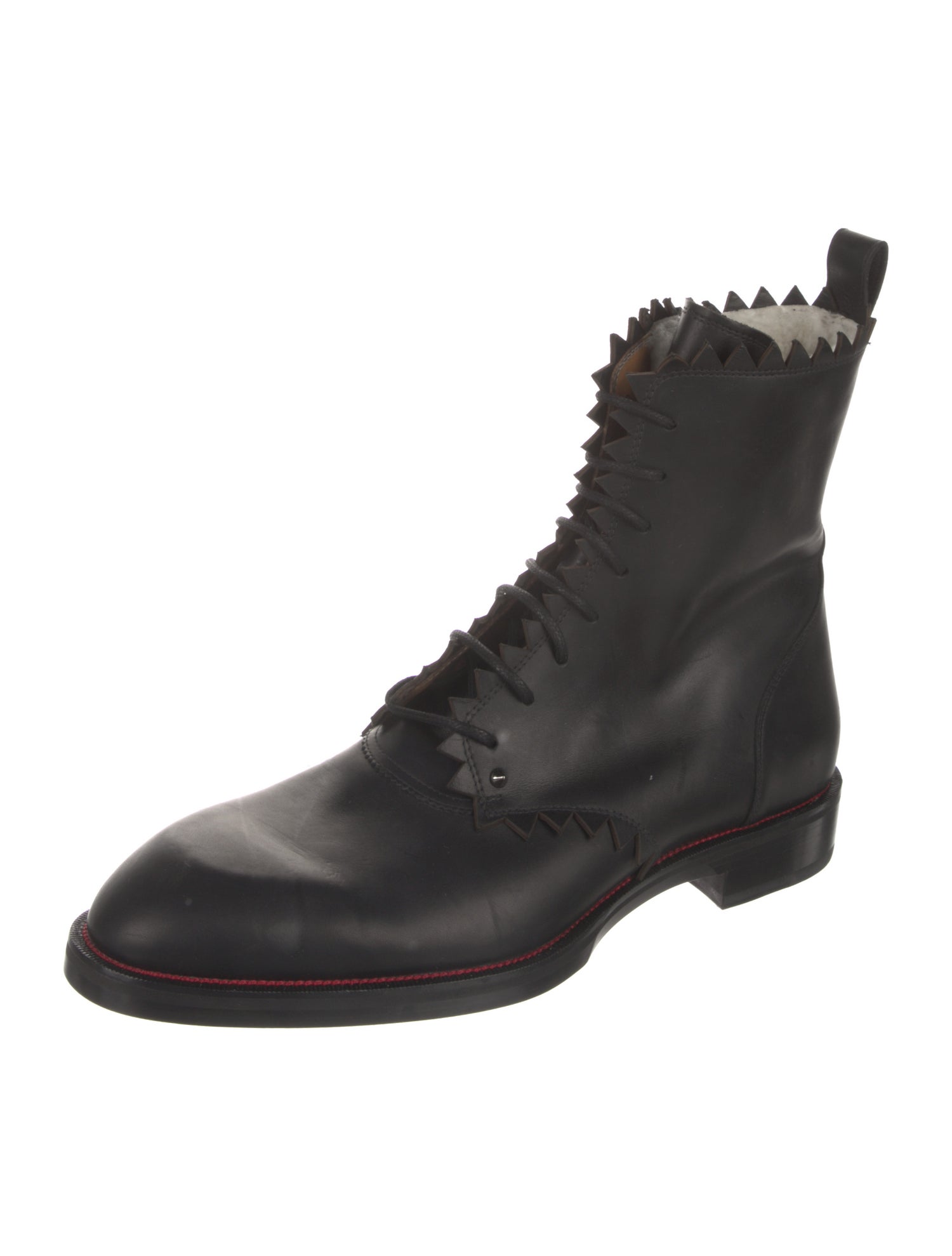 Christian Louboutin Leather Studded Accents Combat Boots
