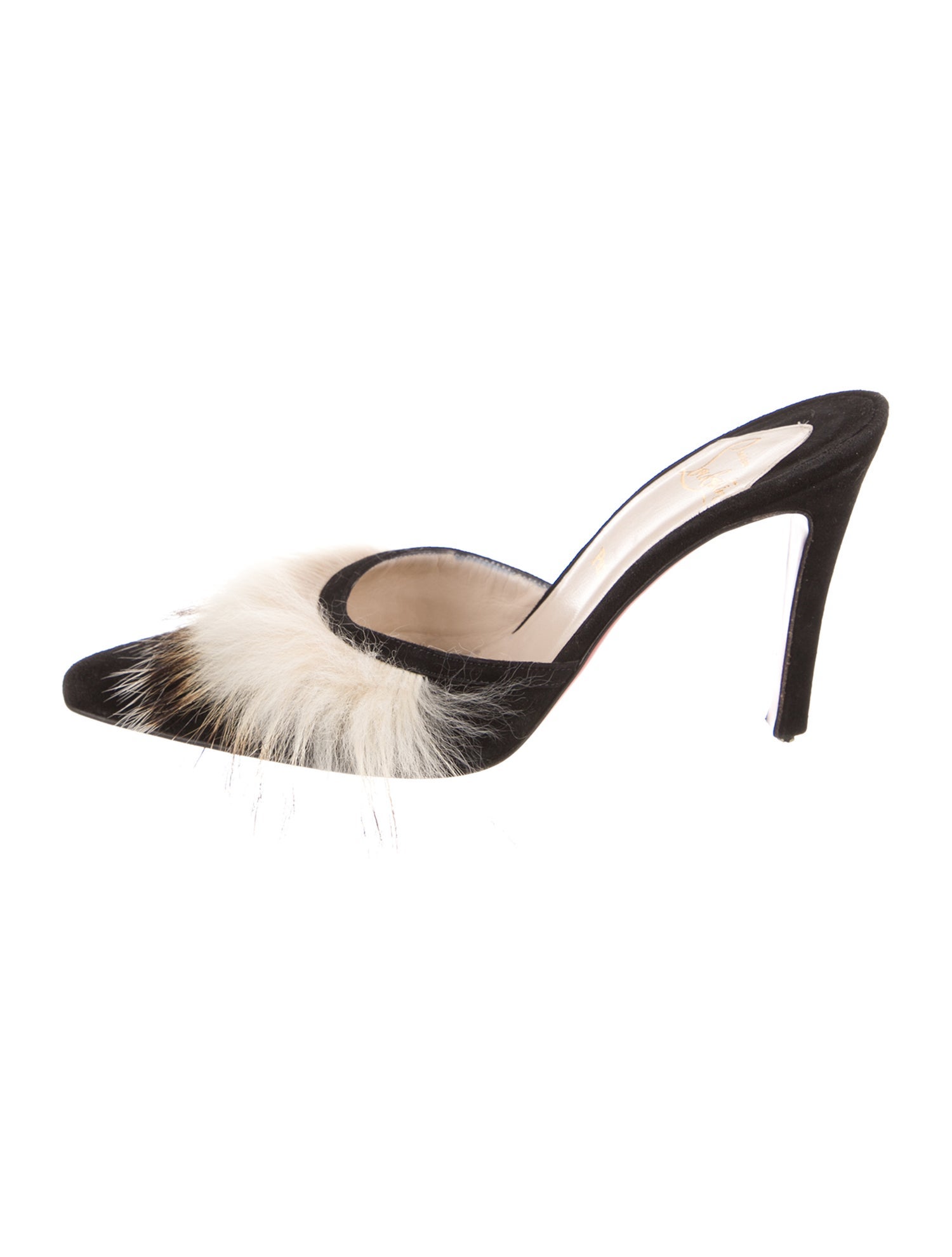 Christian Louboutin Suede Fur Trim Slingback Pumps