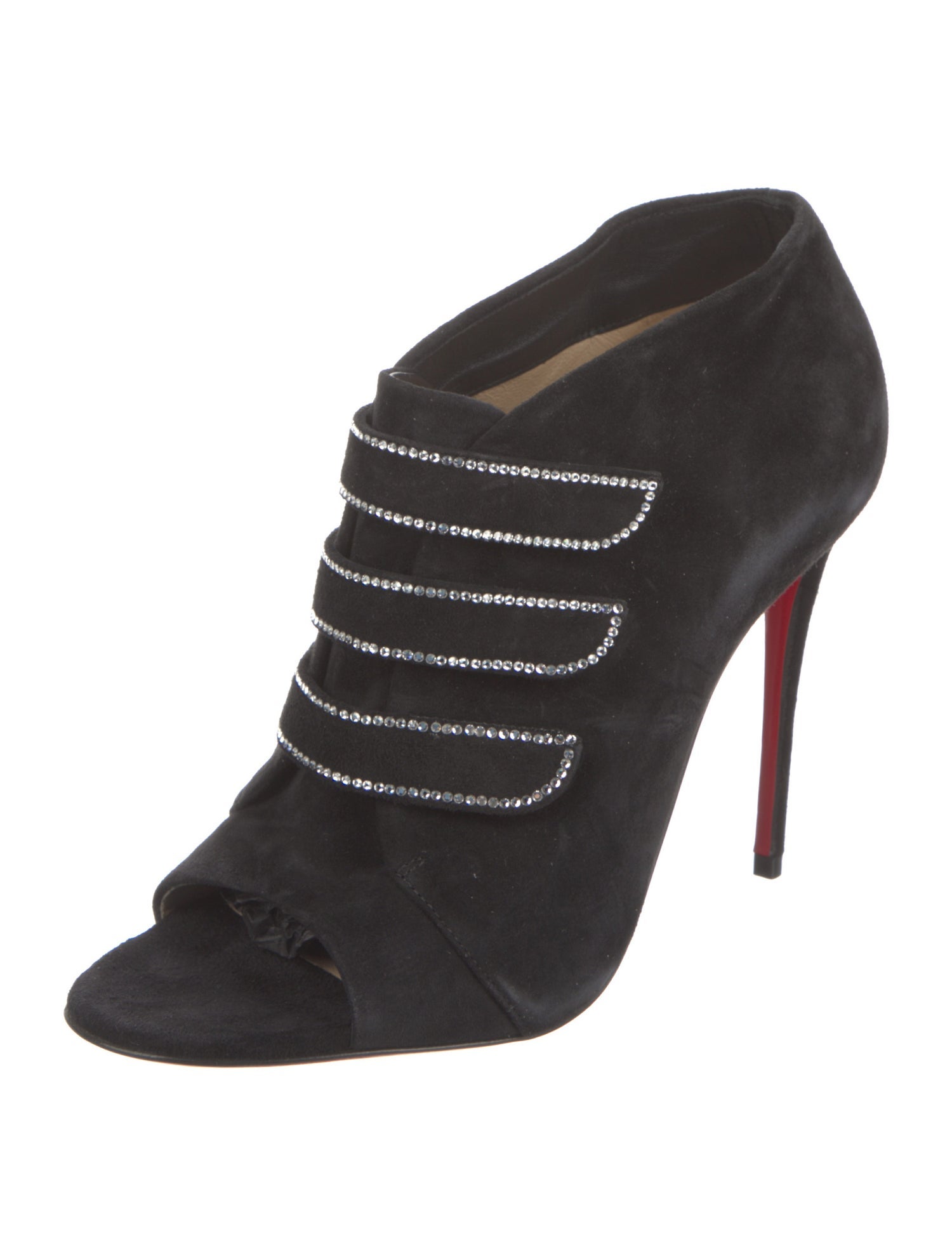 Christian Louboutin Suede Crystal Embellishments Lace-Up Boots