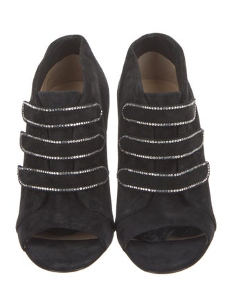 Christian Louboutin Suede Crystal Embellishments Lace-Up Boots