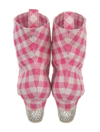 Christian Louboutin Plaid Print Crystal Embellishments Boots