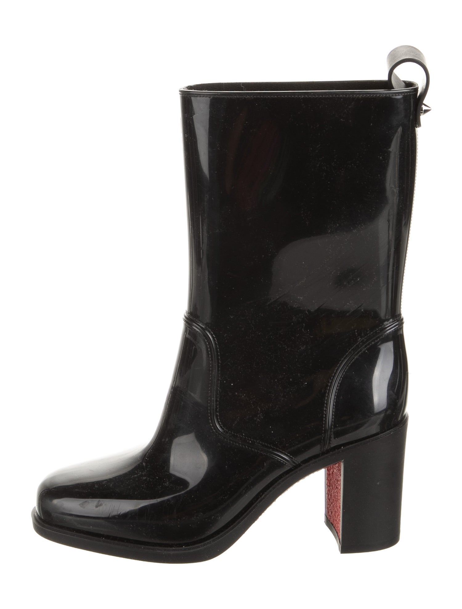 Christian Louboutin Rubber Leather Trim Embellishment Rain Boots