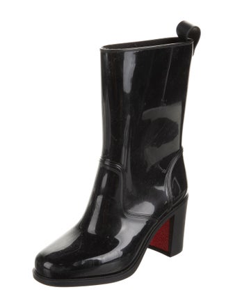 Christian Louboutin Rubber Leather Trim Embellishment Rain Boots
