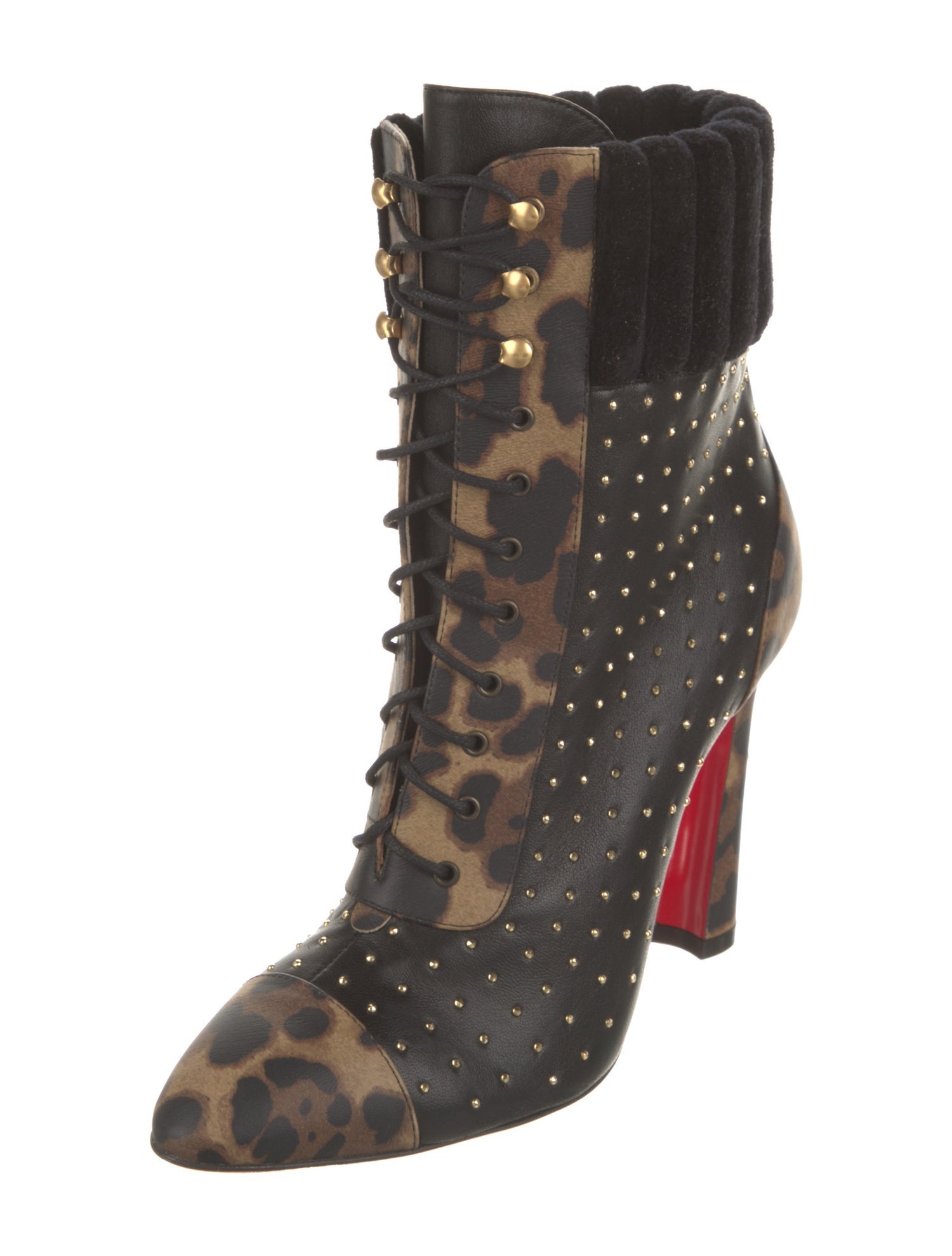 Christian Louboutin Leather Animal Print Lace-Up Boots
