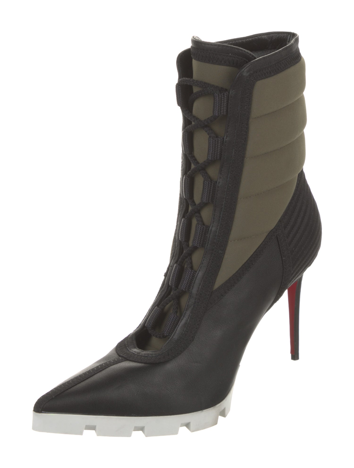 Christian Louboutin Leather Colorblock Pattern Lace-Up Boots
