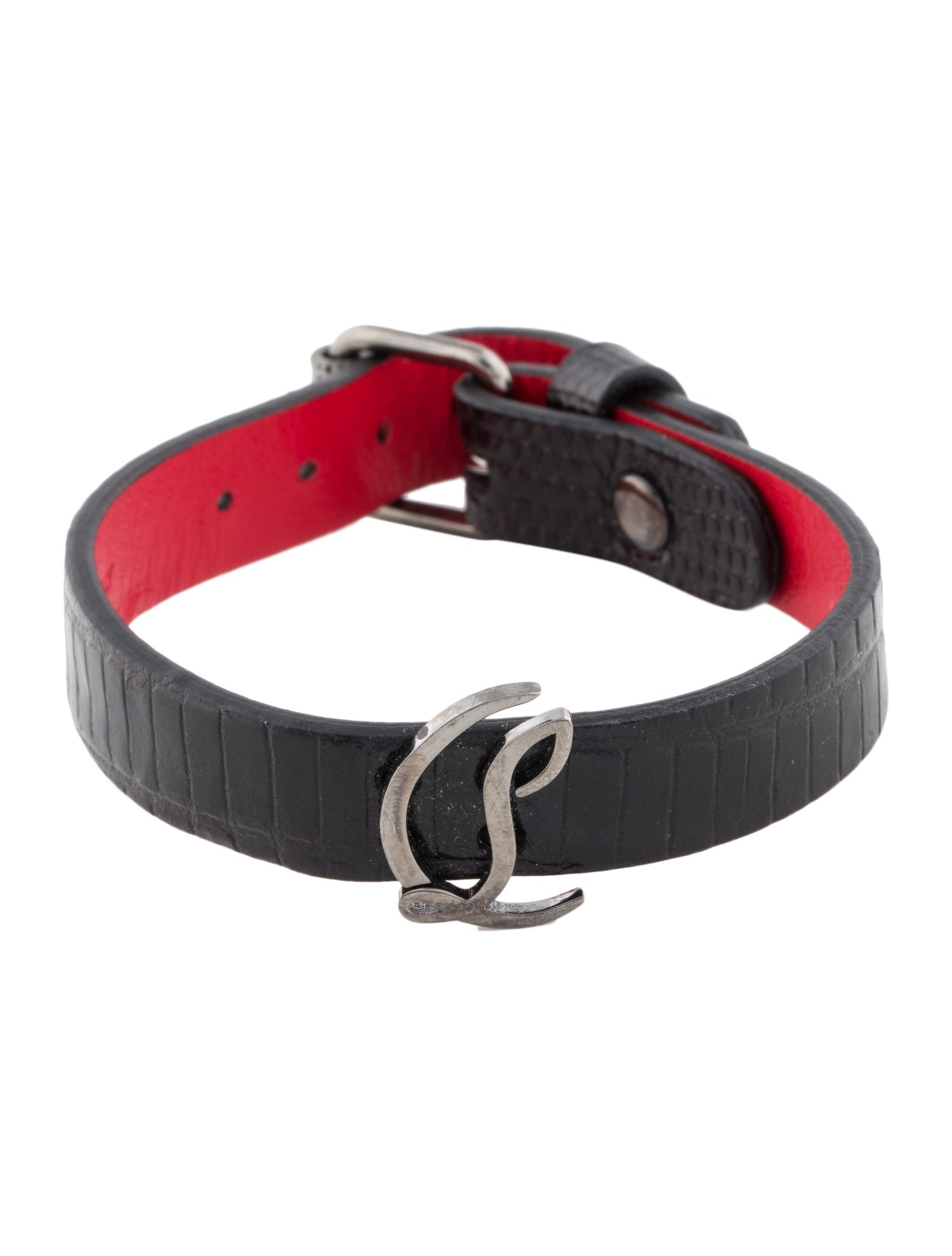 Christian Louboutin Leather CL Logo Wrap Bracelet - Black