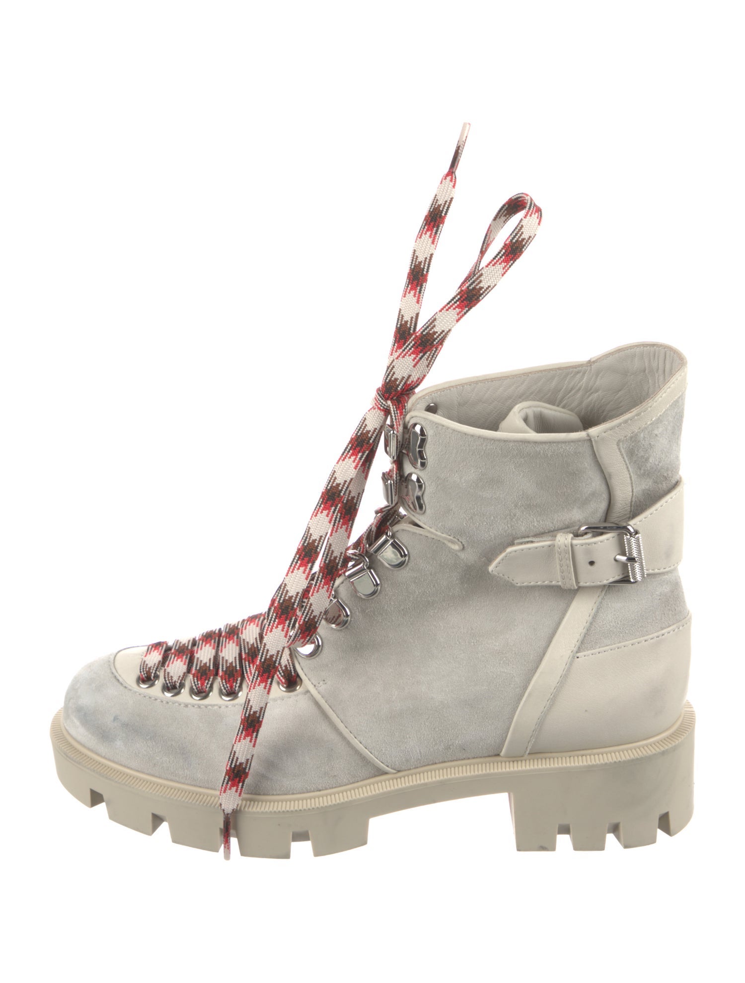Christian Louboutin Suede Leather Trim Embellishment Combat Boots