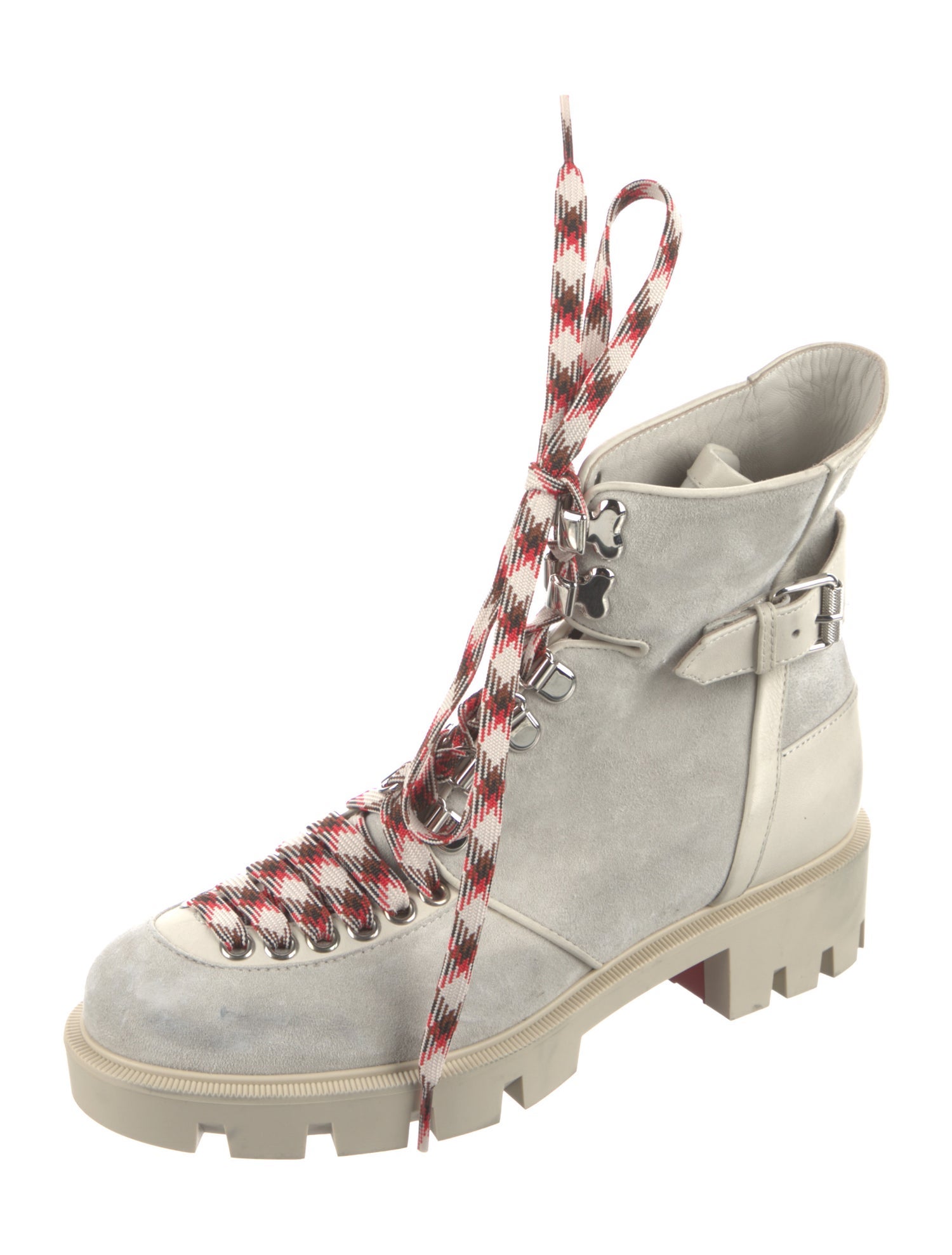 Christian Louboutin Suede Leather Trim Embellishment Combat Boots