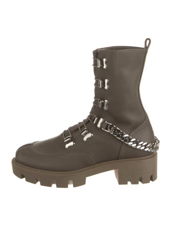 Christian Louboutin Leather Chain-Link Accents Combat Boots