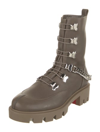 Christian Louboutin Leather Chain-Link Accents Combat Boots