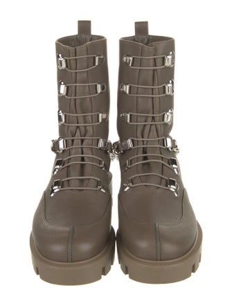Christian Louboutin Leather Chain-Link Accents Combat Boots