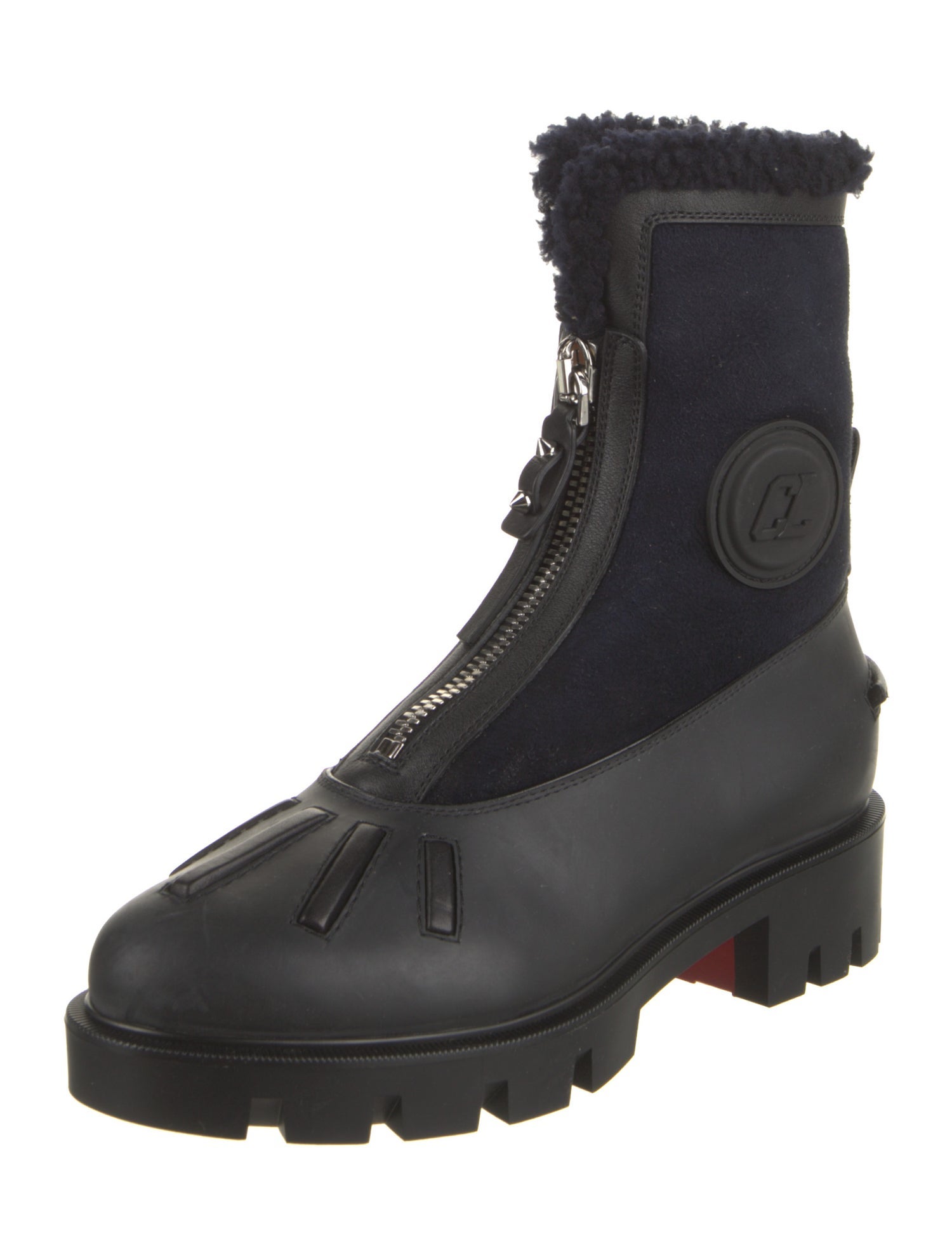 Christian Louboutin Suede Fur Trim Combat Boots