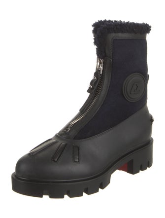Christian Louboutin Suede Fur Trim Combat Boots