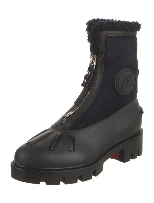 Christian Louboutin Suede Fur Trim Combat Boots