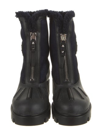 Christian Louboutin Suede Fur Trim Combat Boots