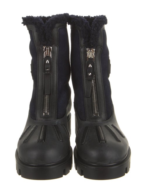 Christian Louboutin Suede Fur Trim Combat Boots