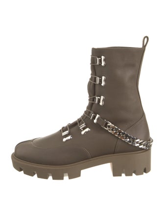 Christian Louboutin Leather Chain-Link Accents Combat Boots