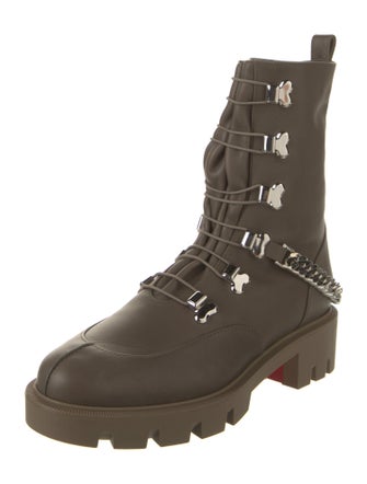 Christian Louboutin Leather Chain-Link Accents Combat Boots