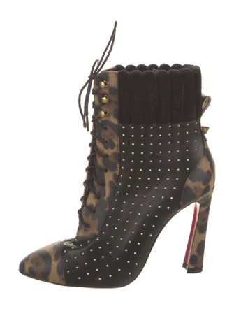 Christian Louboutin Leather Animal Print Lace-Up Boots
