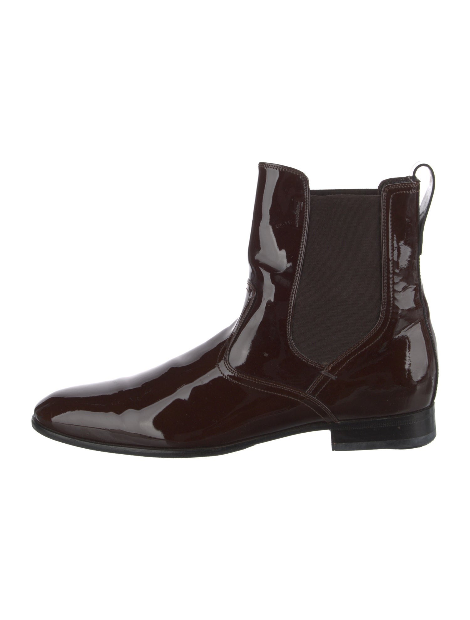 Salvatore Ferragamo Patent Leather Chelsea Boots