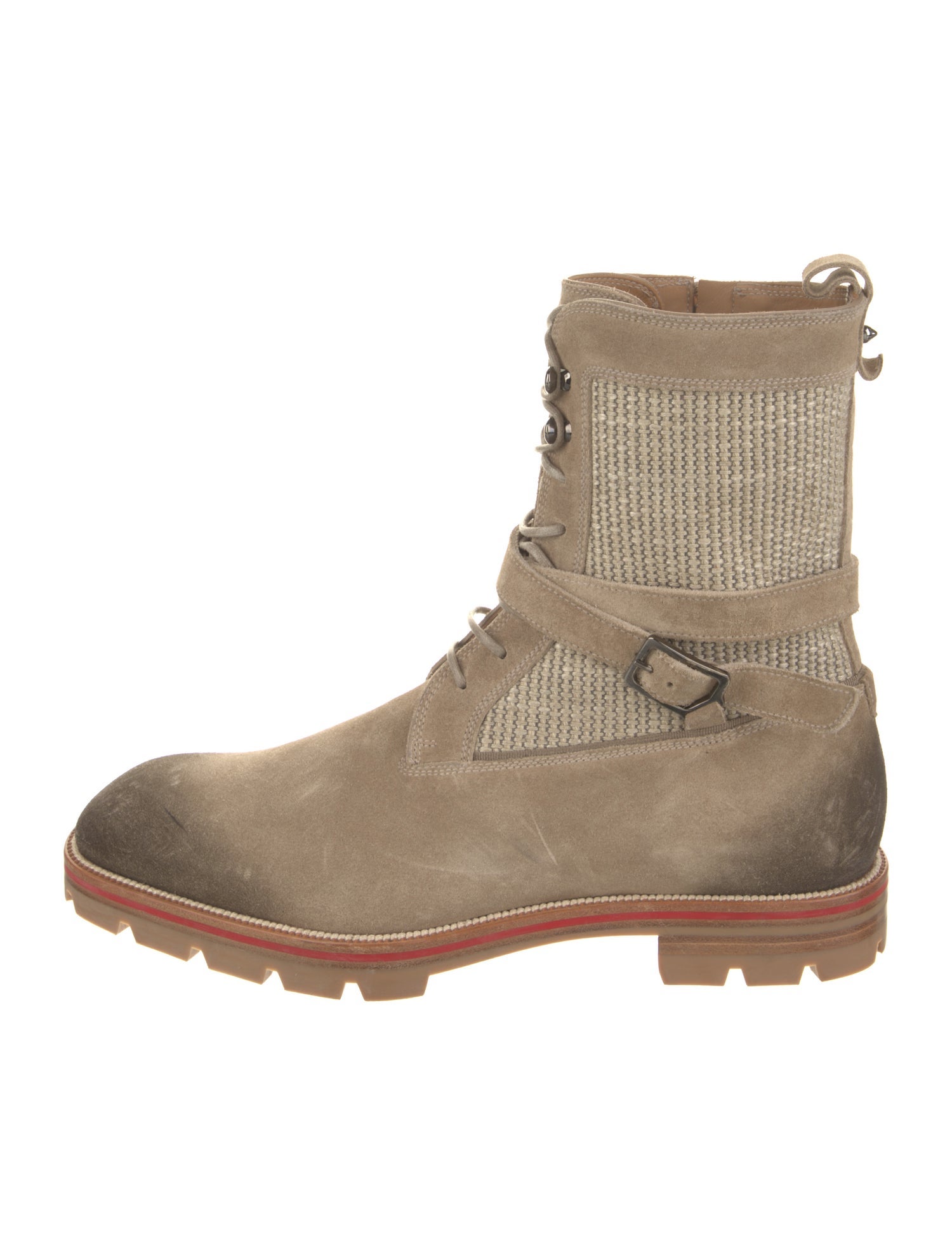 Christian Louboutin Suede Distressed Accents Lace-Up Boots