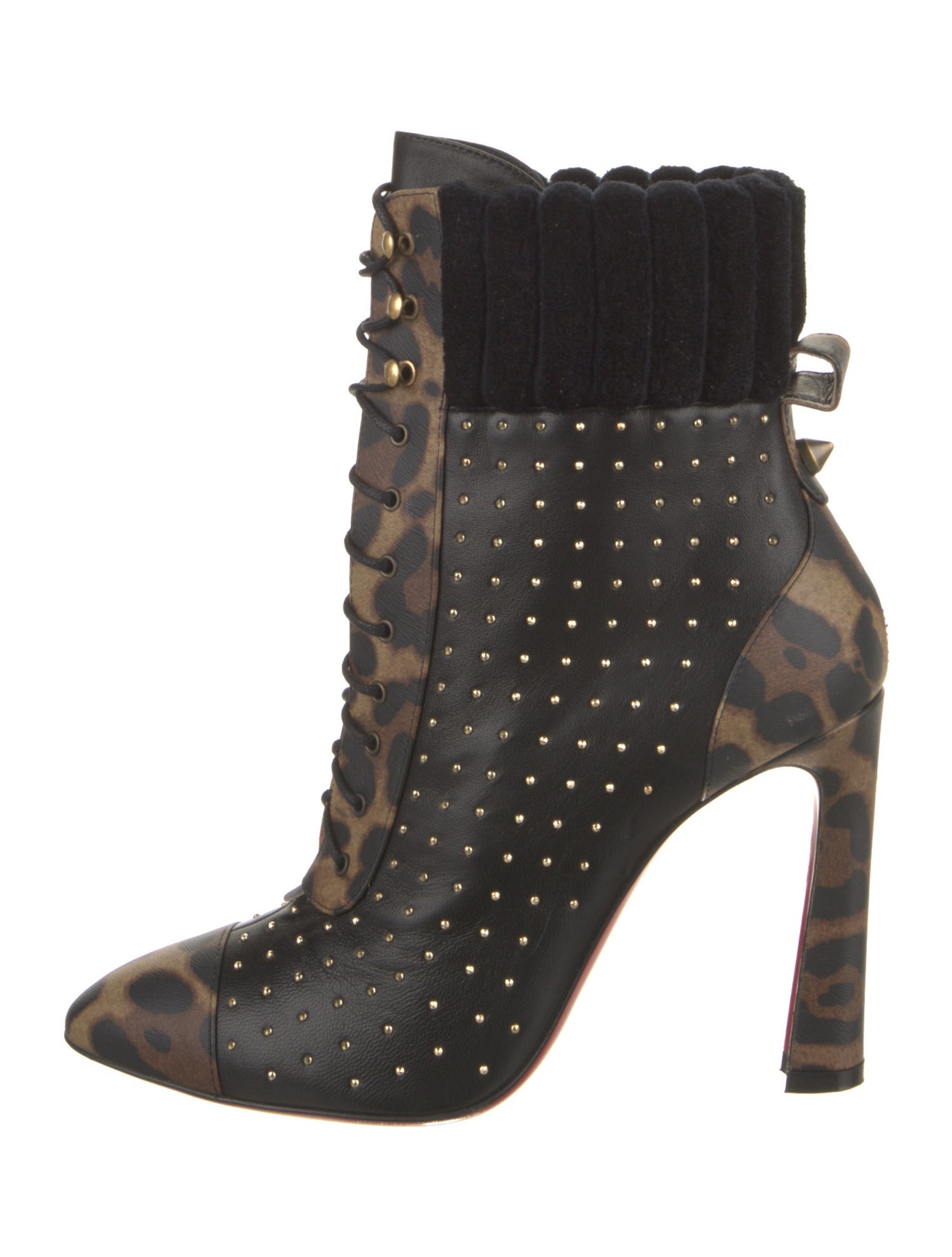 Christian Louboutin Leather Animal Print Lace-Up Boots