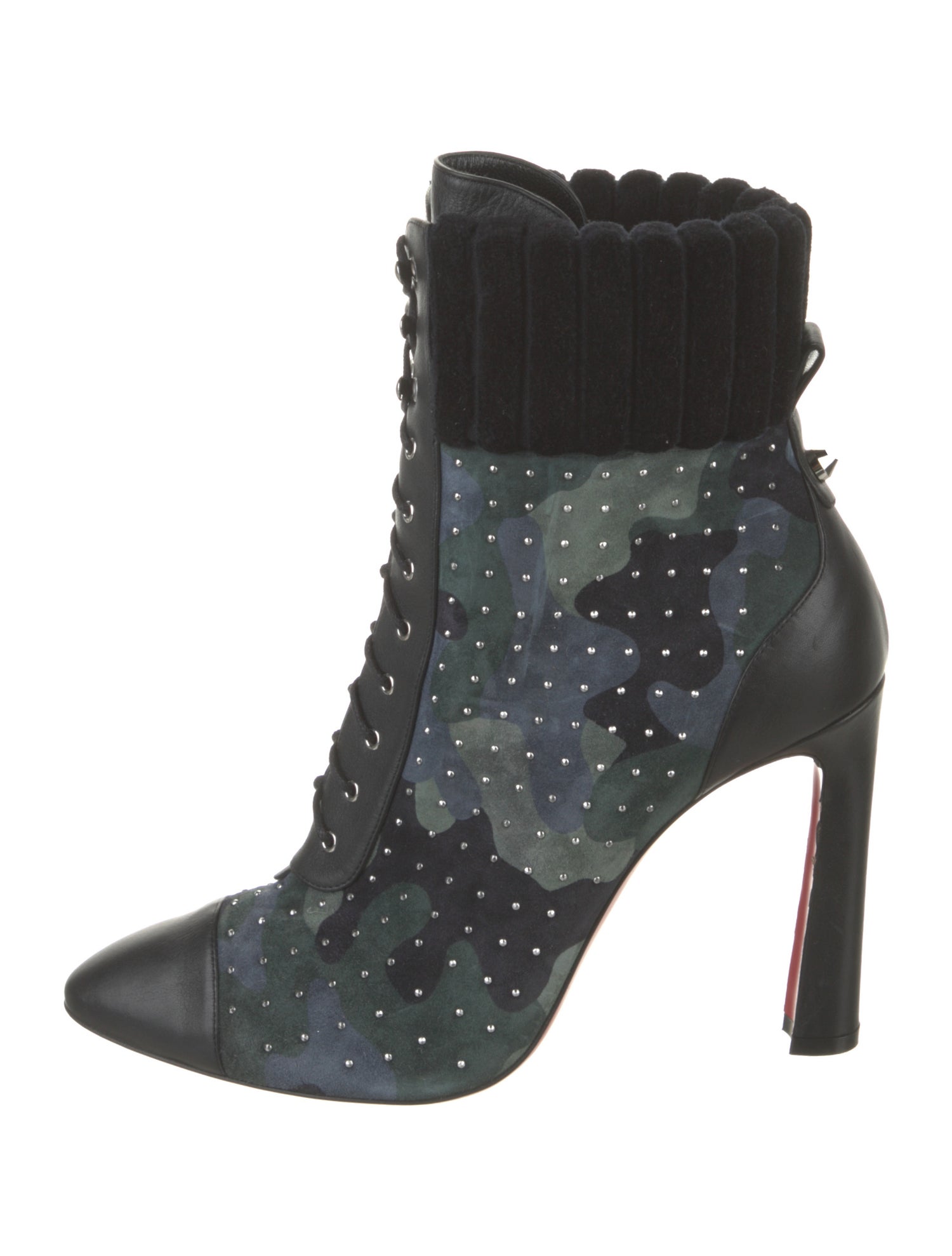 Christian Louboutin Suede Camouflage Print Lace-Up Boots