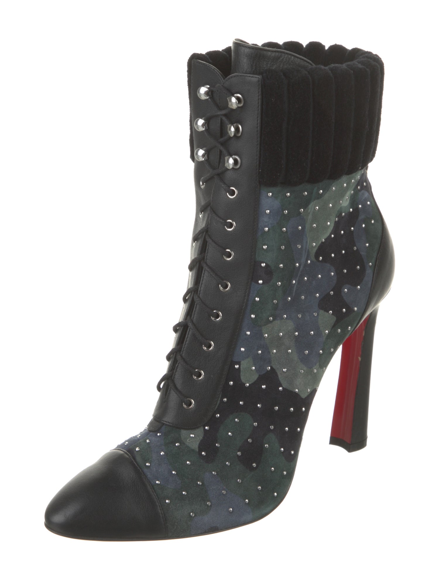 Christian Louboutin Suede Camouflage Print Lace-Up Boots