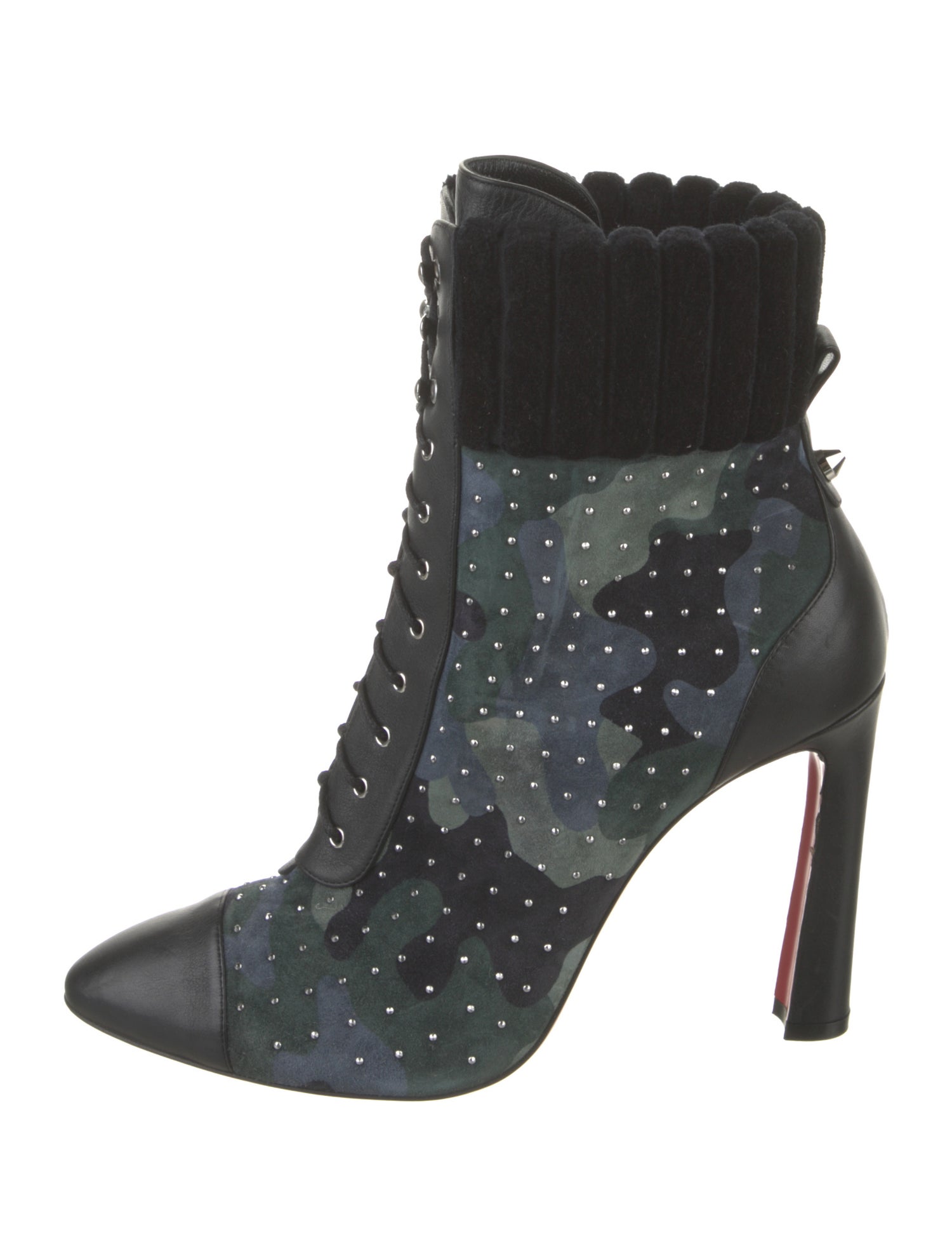 Christian Louboutin Suede Camouflage Print Lace-Up Boots