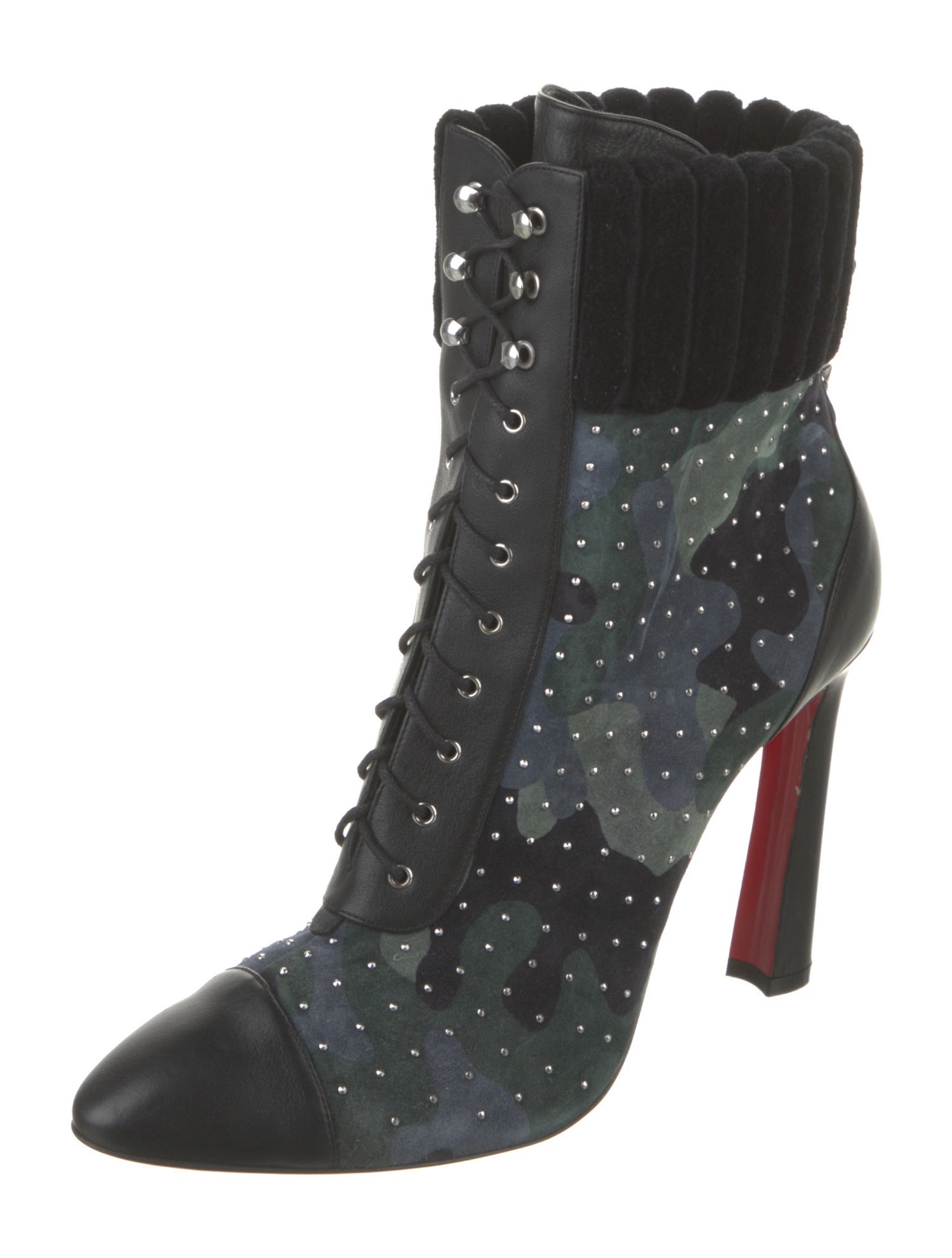 Christian Louboutin Suede Camouflage Print Lace-Up Boots