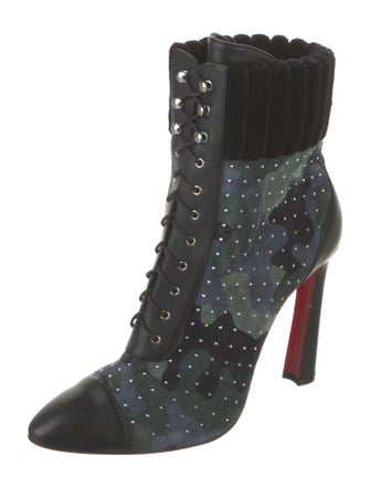 Christian Louboutin Suede Camouflage Print Lace-Up Boots