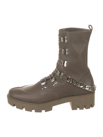 Christian Louboutin Leather Chain-Link Accents Combat Boots