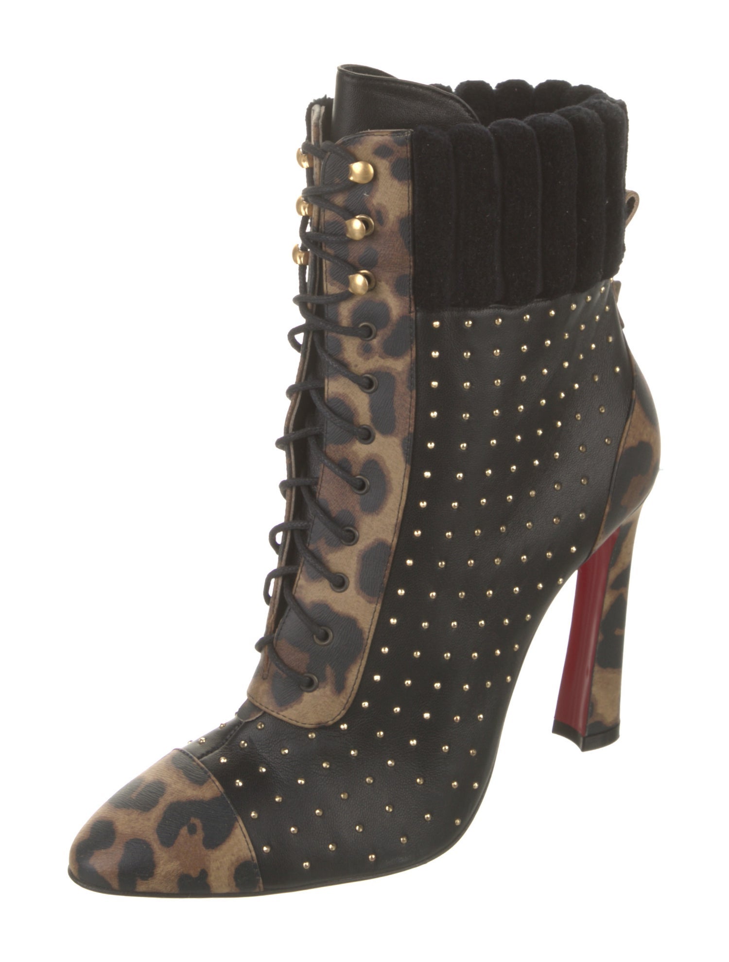 Christian Louboutin Leather Animal Print Lace-Up Boots
