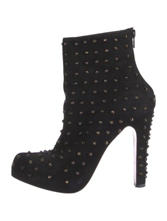 Christian Louboutin Suede Studded Accents Lace-Up Boots
