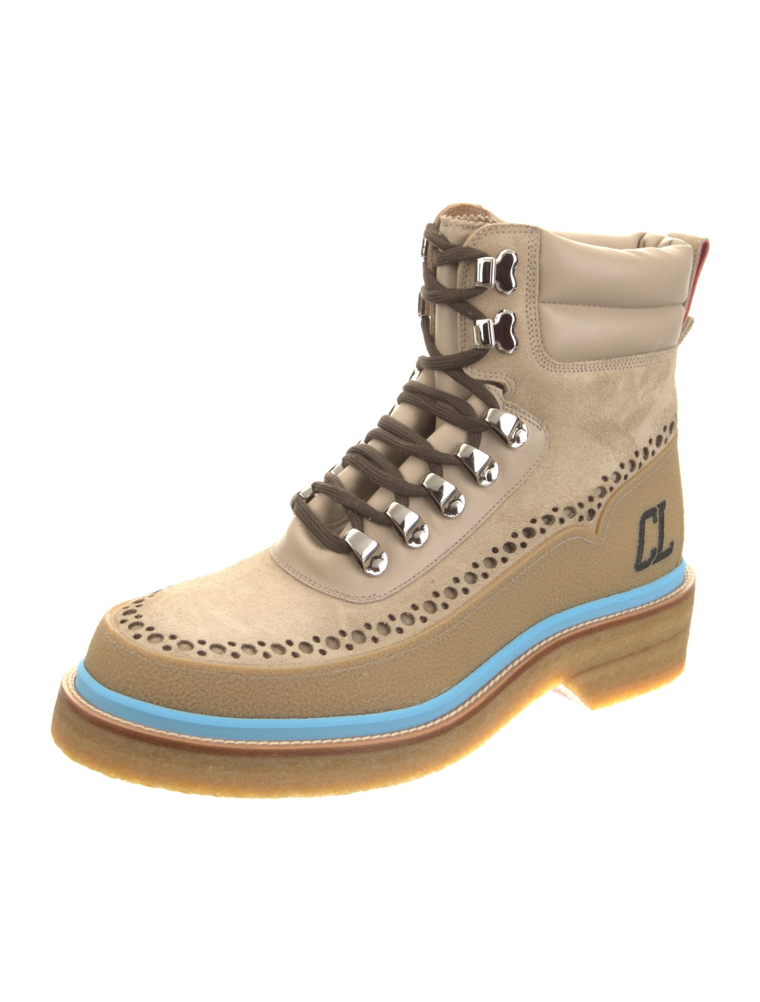 Christian Louboutin Suede Lasercut Accents Lace-Up Boots