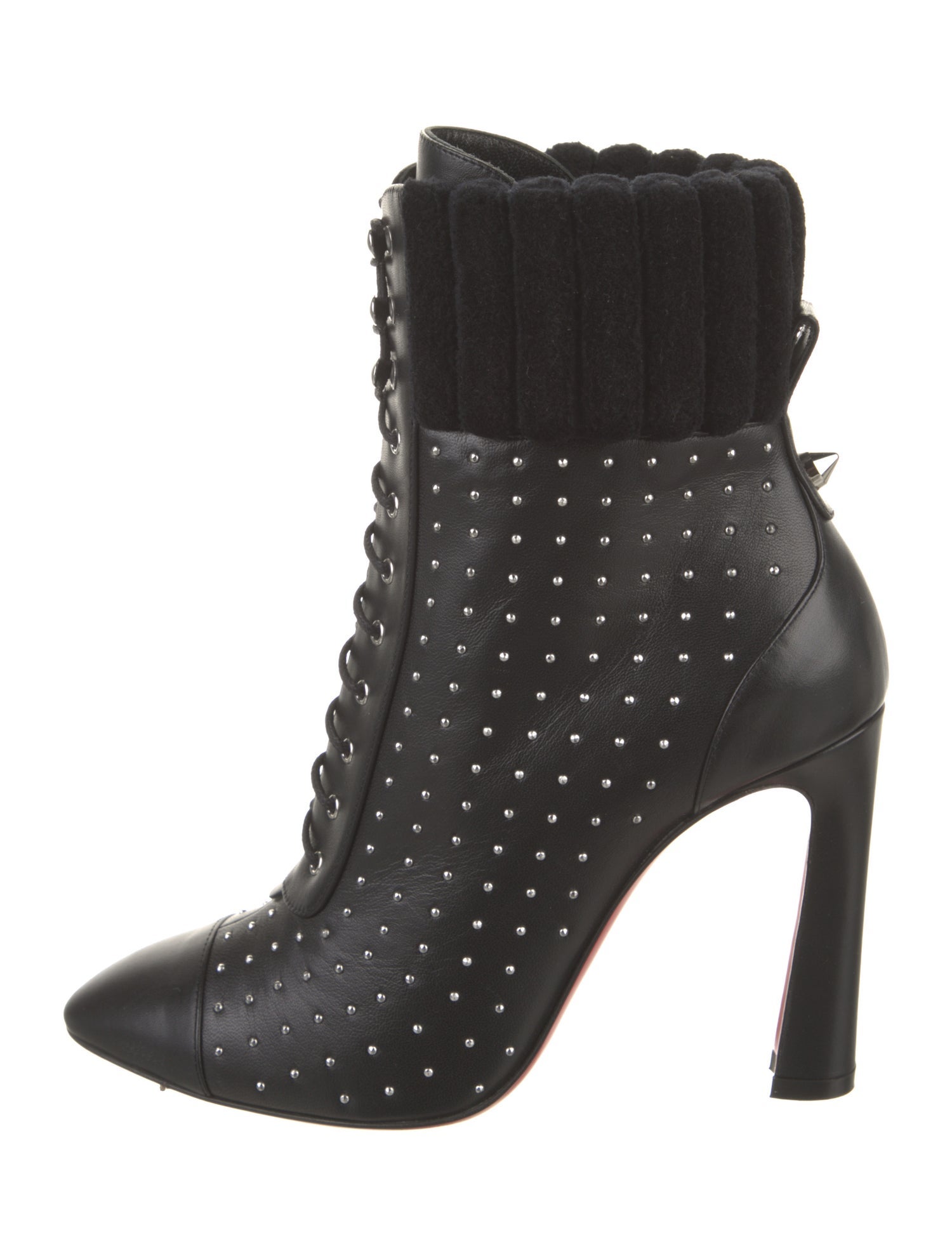 Christian Louboutin Leather Studded Accents Lace-Up Boots