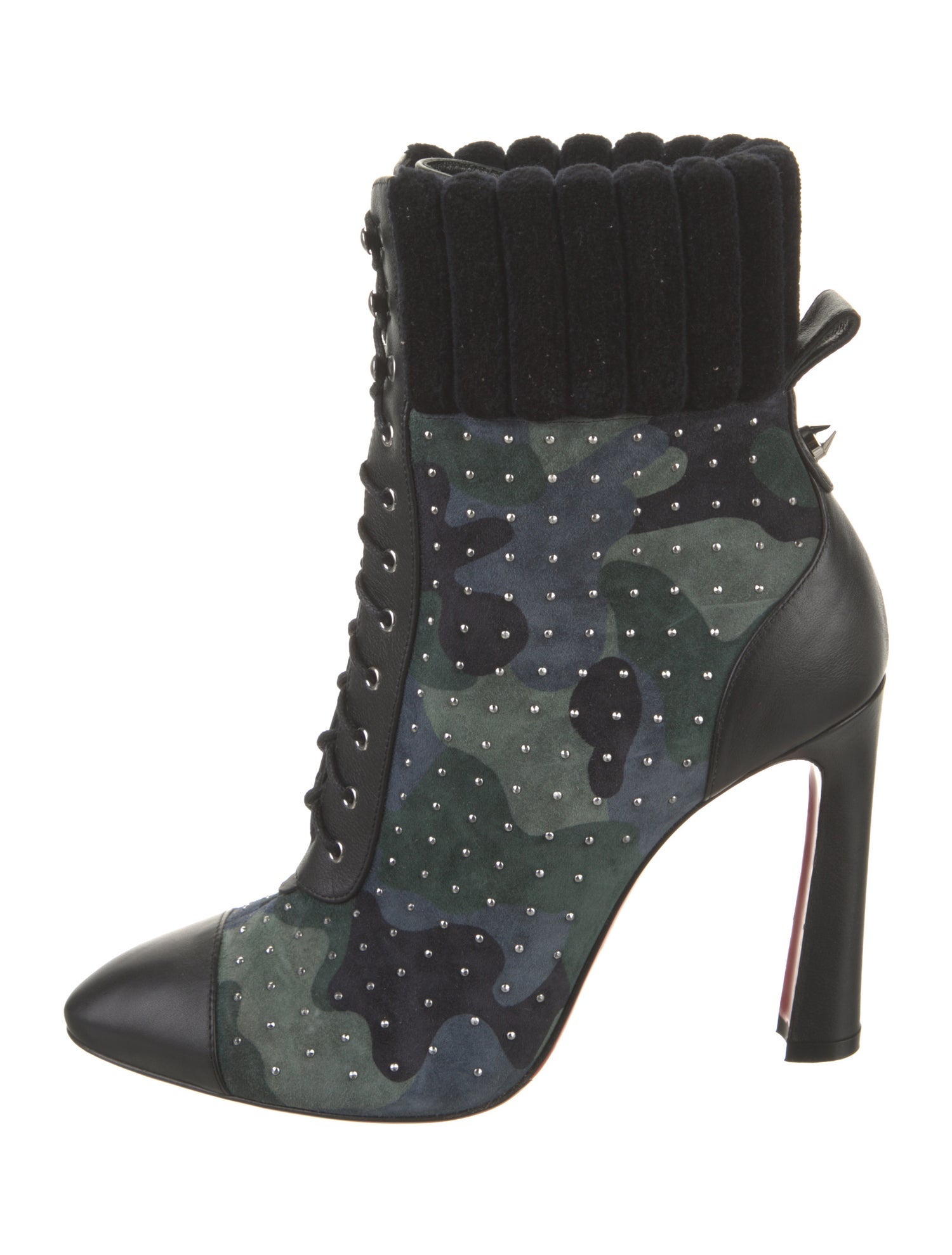 Christian Louboutin Suede Camouflage Print Lace-Up Boots