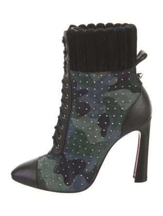 Christian Louboutin Suede Camouflage Print Lace-Up Boots