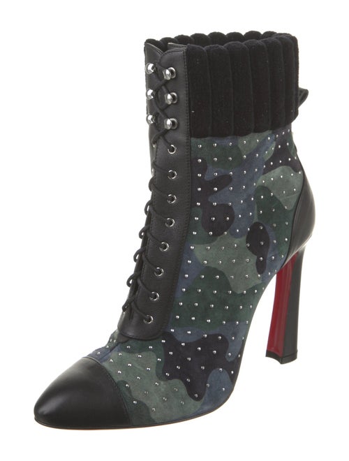 Christian Louboutin Suede Camouflage Print Lace-Up Boots