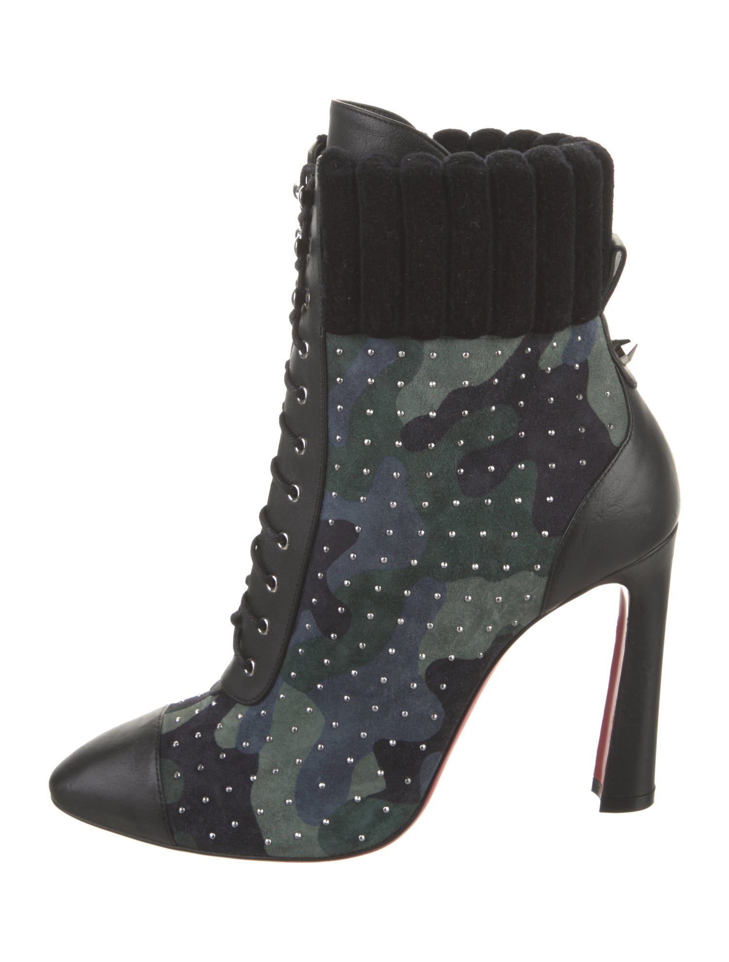 Christian Louboutin Suede Camouflage Print Lace-Up Boots