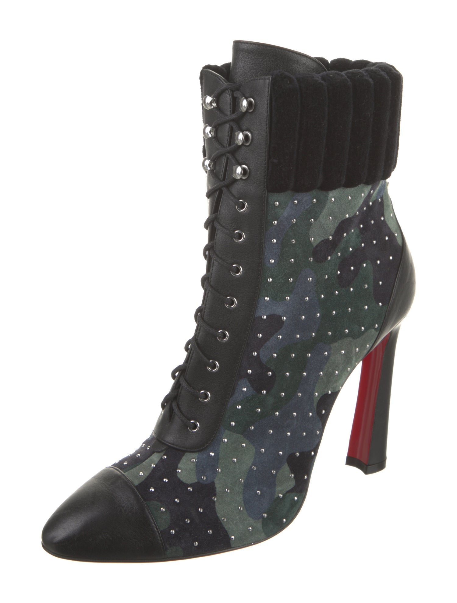 Christian Louboutin Suede Camouflage Print Lace-Up Boots