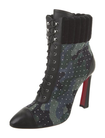 Christian Louboutin Suede Camouflage Print Lace-Up Boots