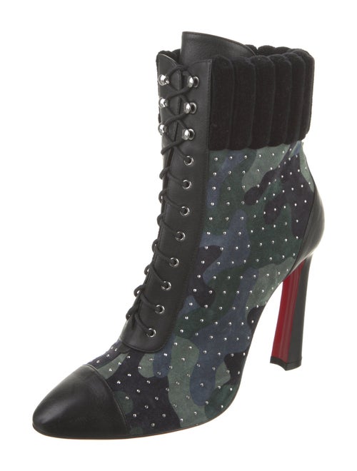 Christian Louboutin Suede Camouflage Print Lace-Up Boots