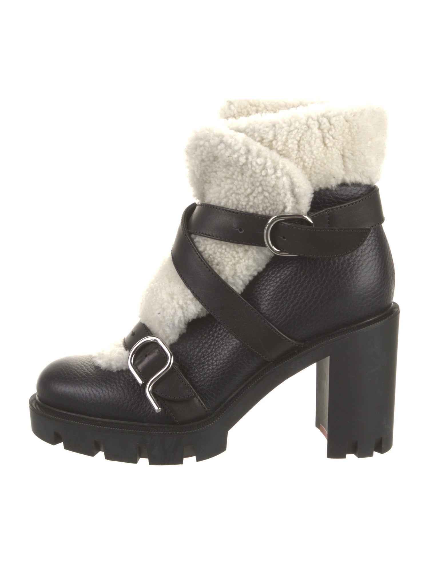 Christian Louboutin Leather Fur Trim Moto Boots