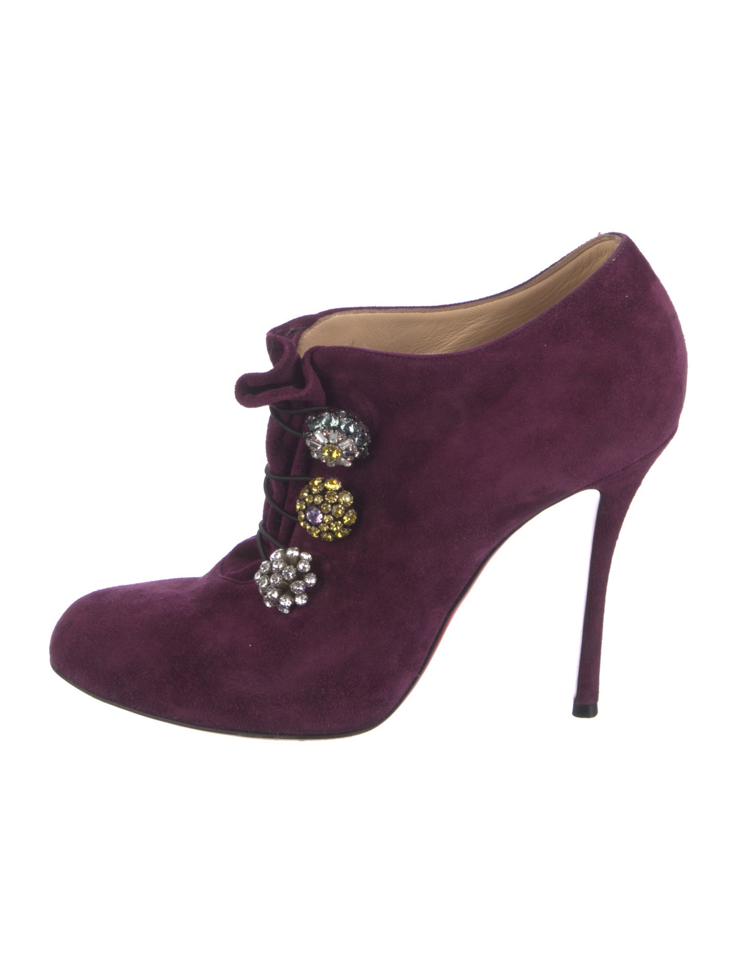 Christian Louboutin Suede Crystal Embellishments Lace-Up Boots